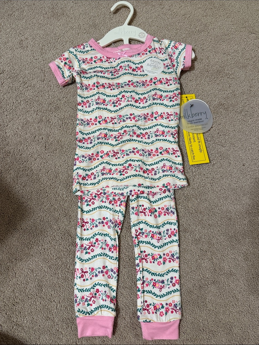Milkberry Pink Floral Short-Sleeve Kids Pajama Set